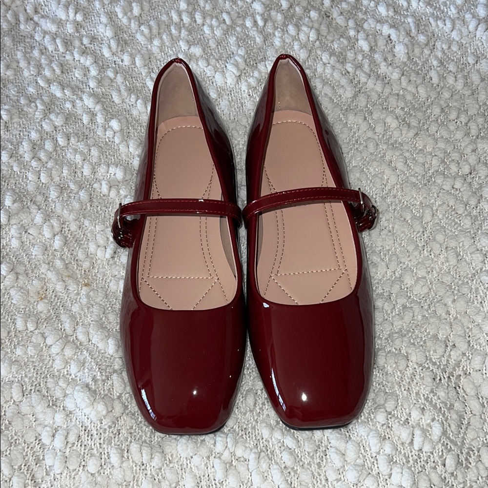 Patent Mary Jane Flats in Deep Burgundy